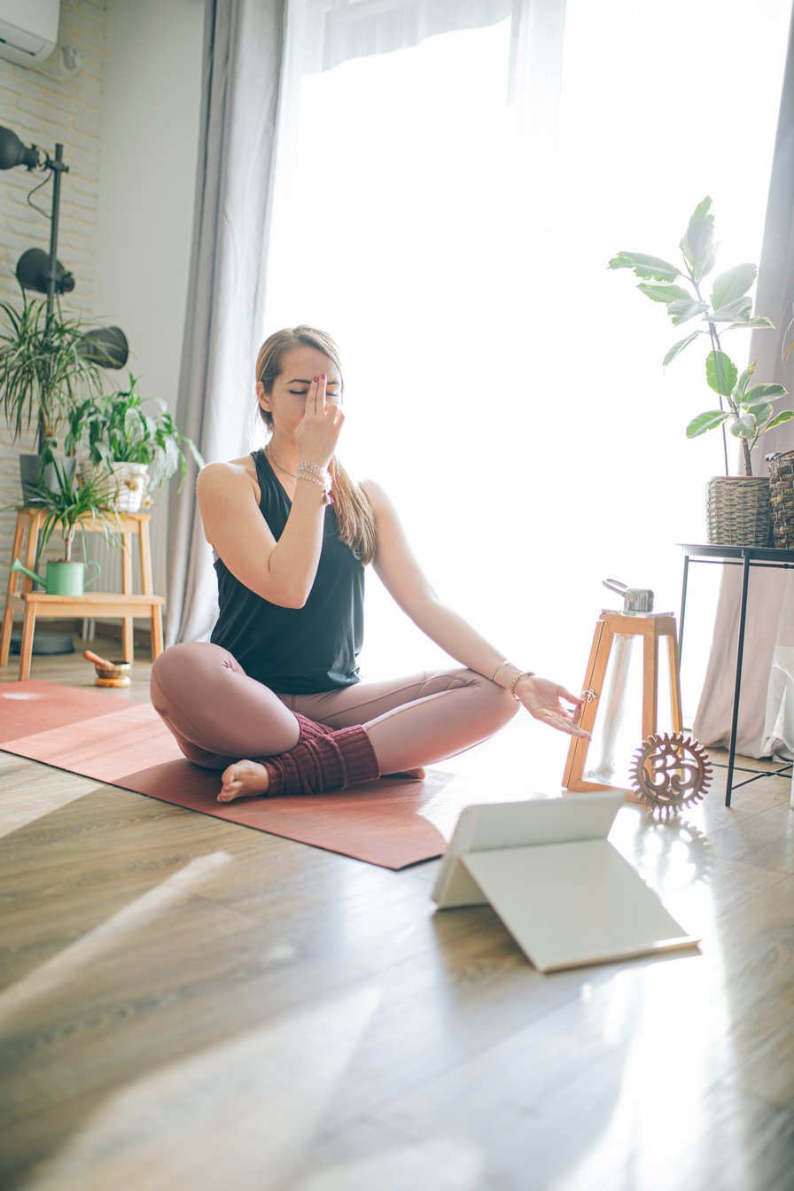 Online yoga class, breathing exercise